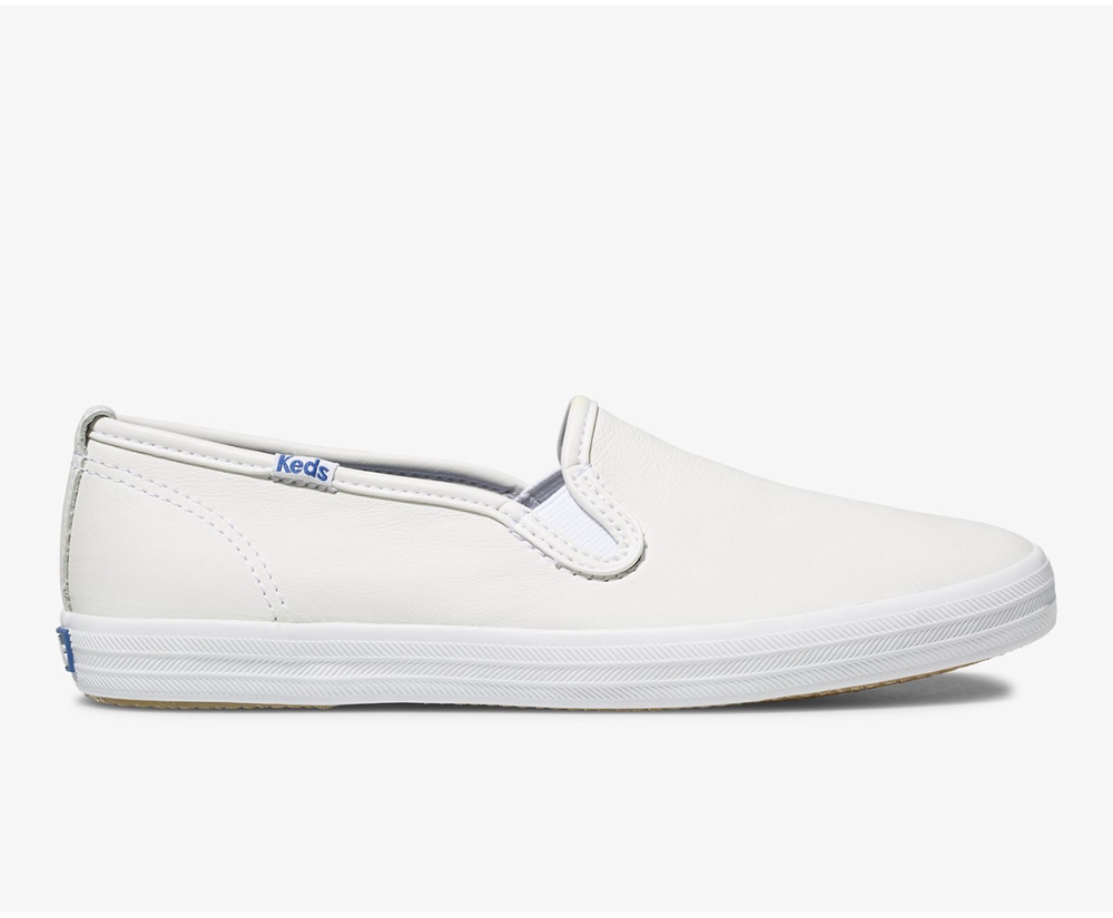 Slip Ons Keds Mujer Blancos - Champion Slip On Cuero - 5673-MGUPS